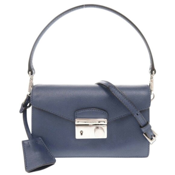 PRADA Blue Saffiano Shoulder Bag - Picture 1 of 11